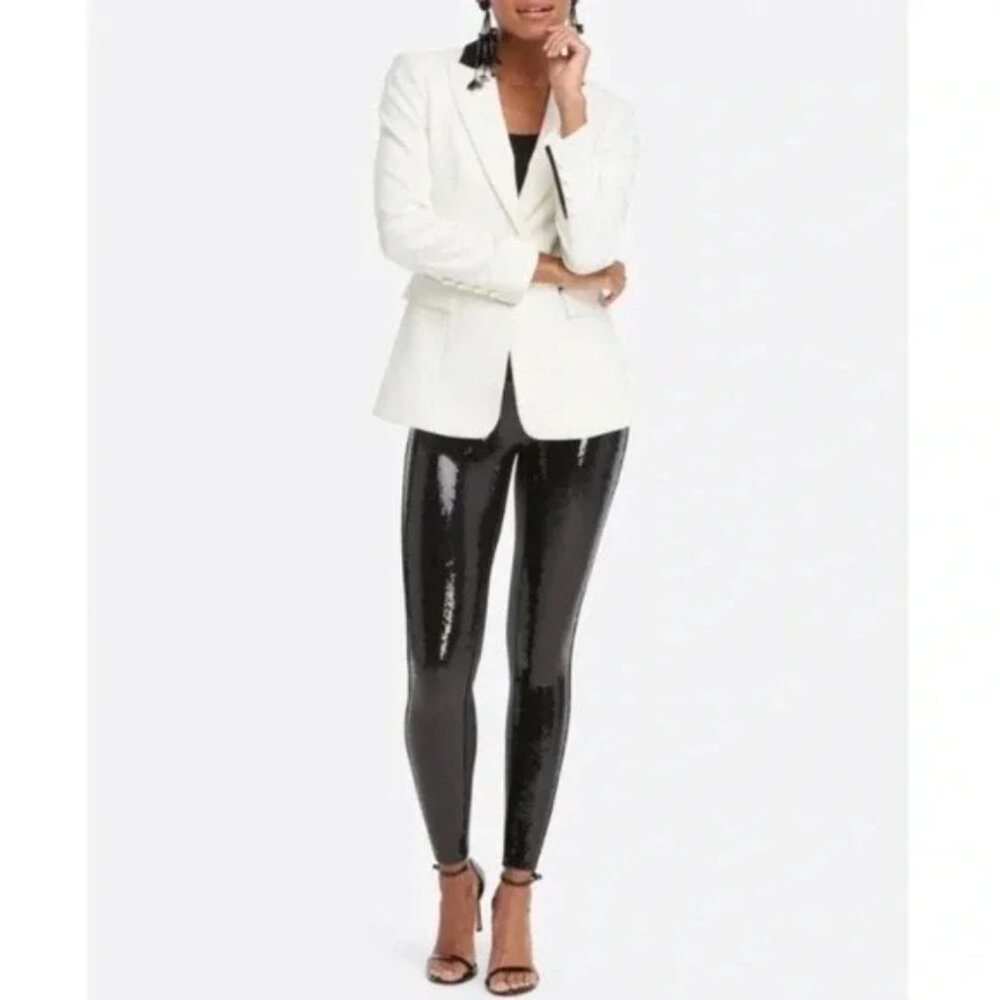 Spanx Faux Leather Sequin Black Leggings L